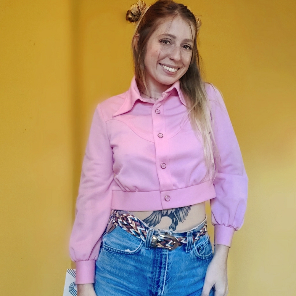 Pink Cropped Cowgirl Buttonup